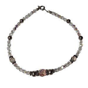 Elegant Handcrafted Crystal Pink Beaded Bracelet Silver Accents Formal Fashion